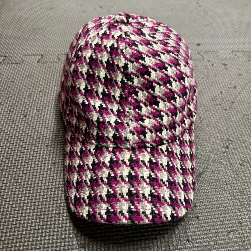Jcrew purple, gray, black flannel houndstooth adjustable cap hat